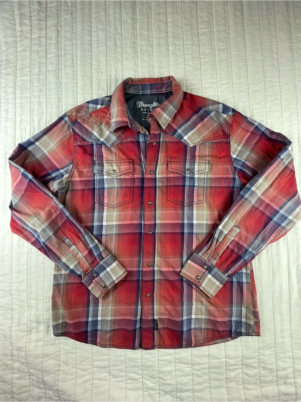 Wrangler Red Plaid Long-Sleeve Cotton Pearl Snap Western Shirt XL